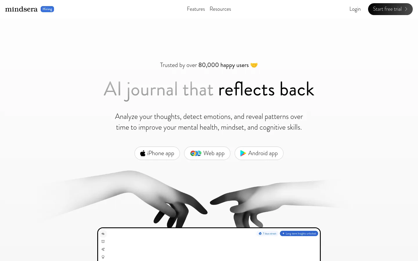 Mindsera product screenshot