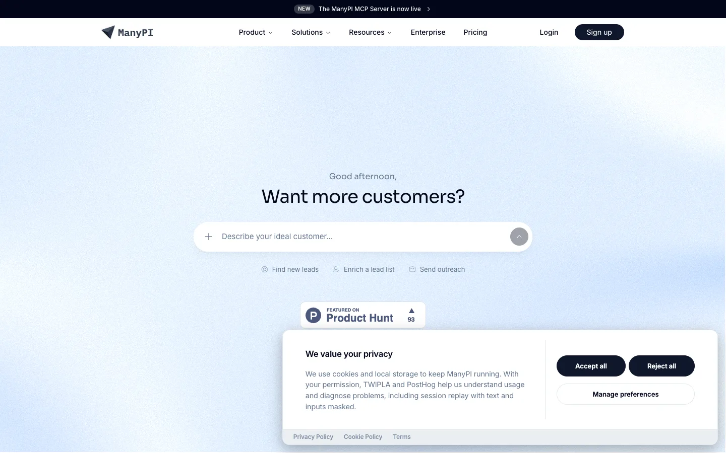 ManyPI product screenshot