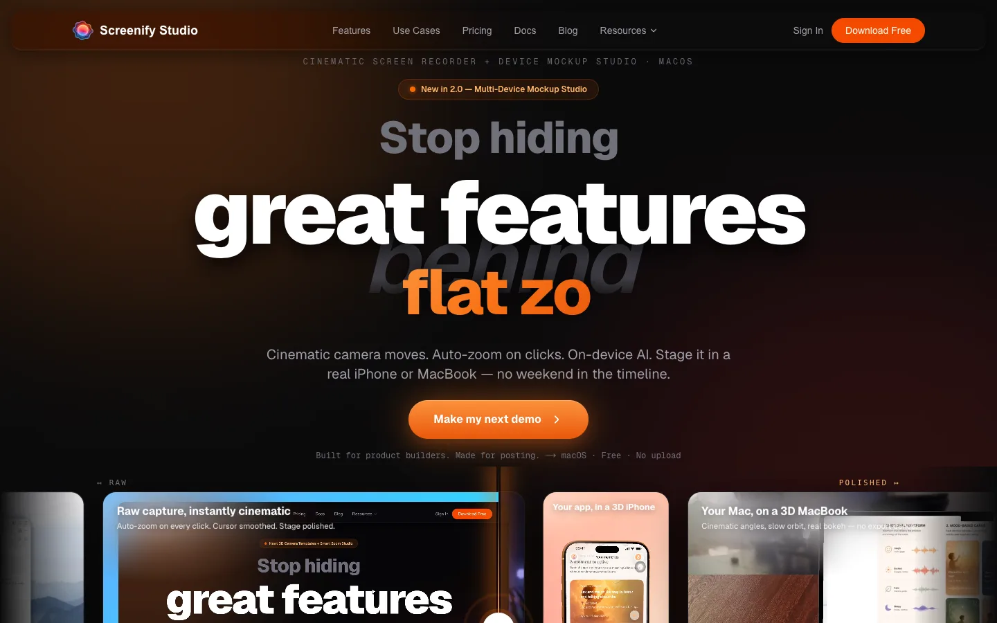 Screenify Studio website homepage at the last check