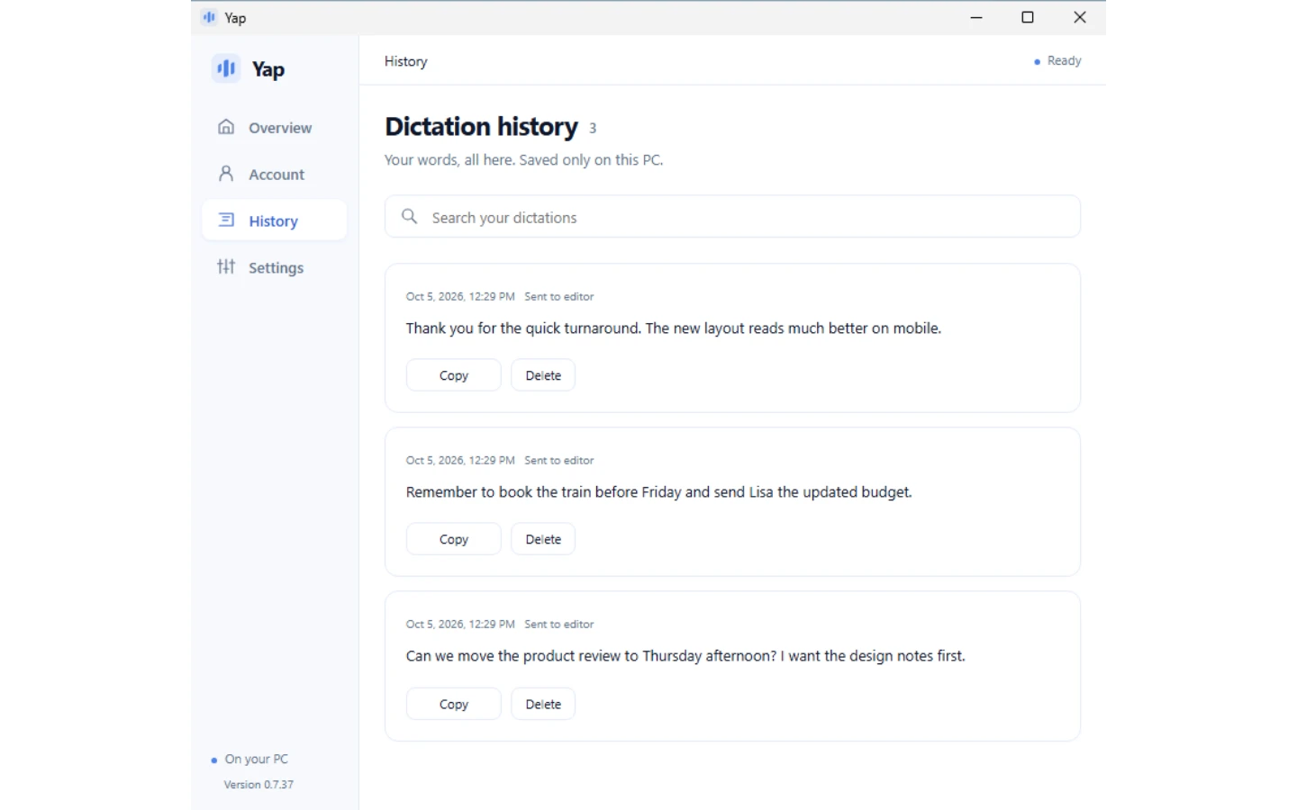 Yap product screenshot