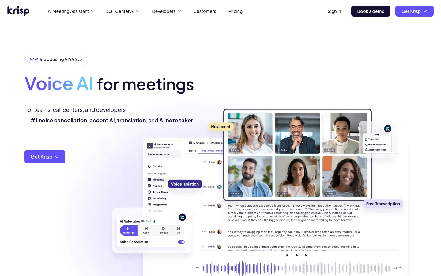 Krisp AI Meeting Assistant product screenshot