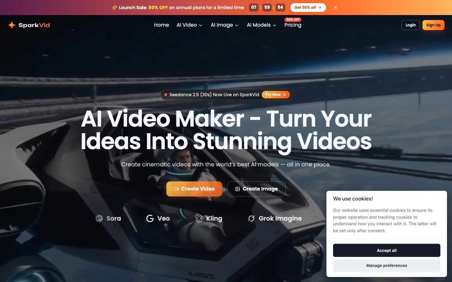 SparkVid website homepage at the last check