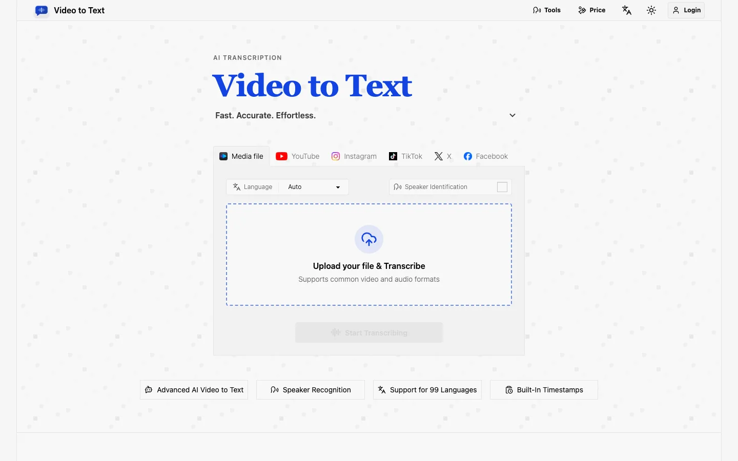 Video to Text website homepage at the last check