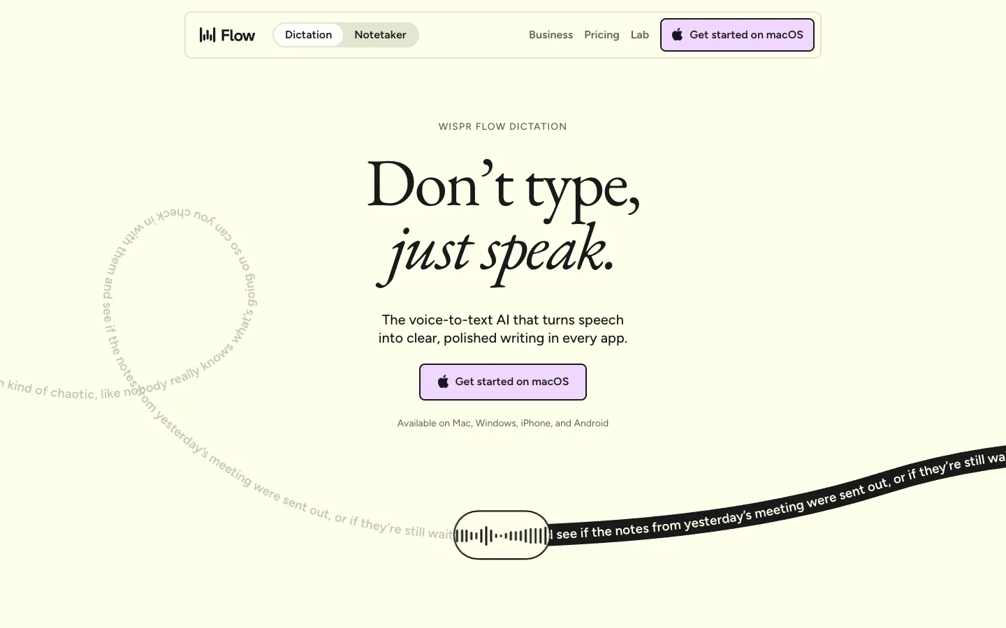 Wispr Flow website homepage at the last check