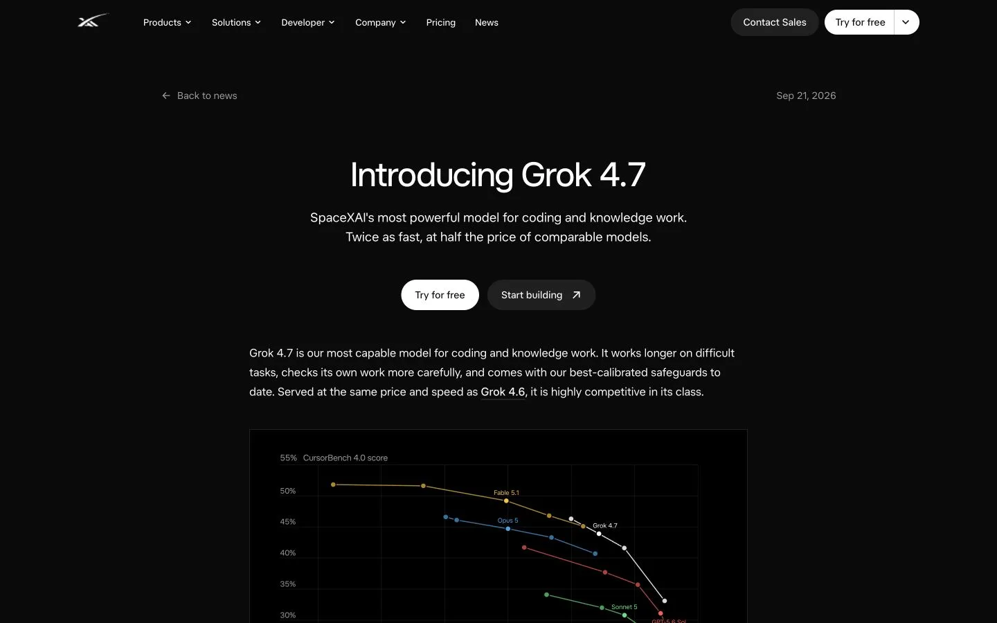 Grok 4.7 product screenshot
