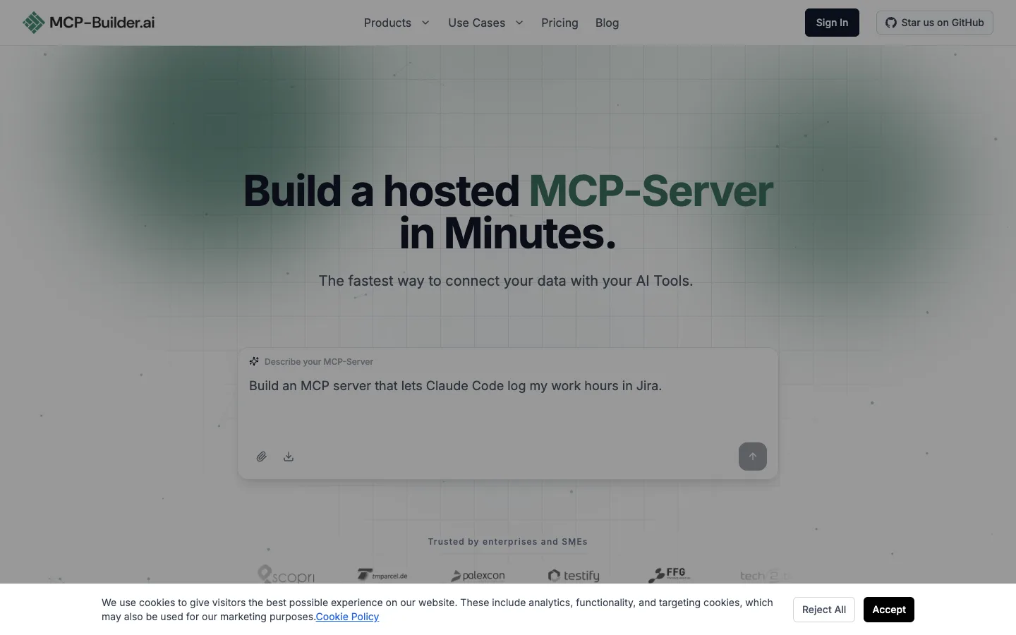 MCP-Builder.ai website homepage at the last check