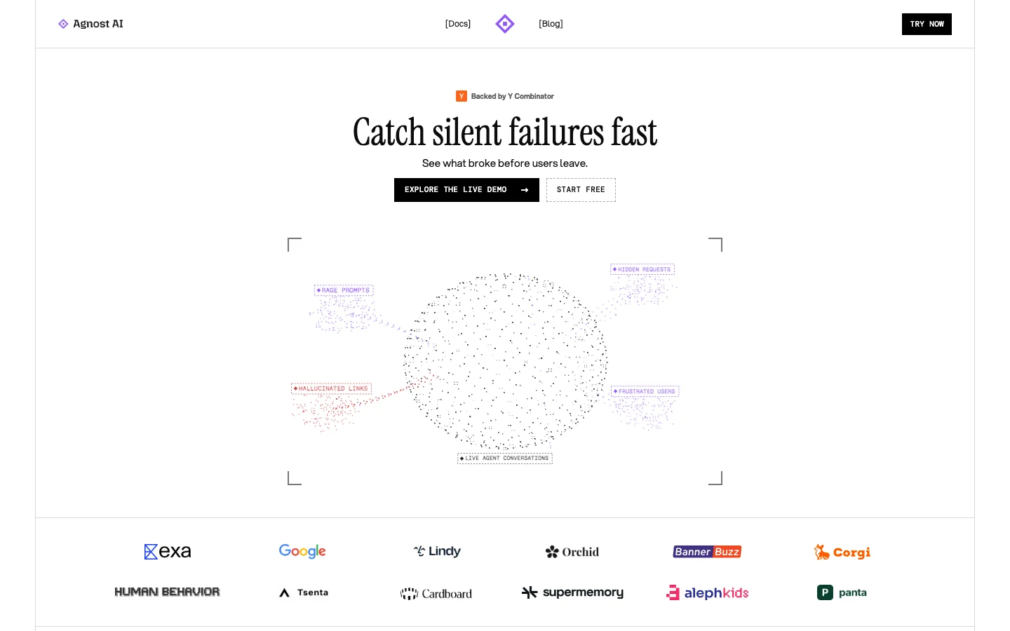 Agnost AI website homepage at the last check