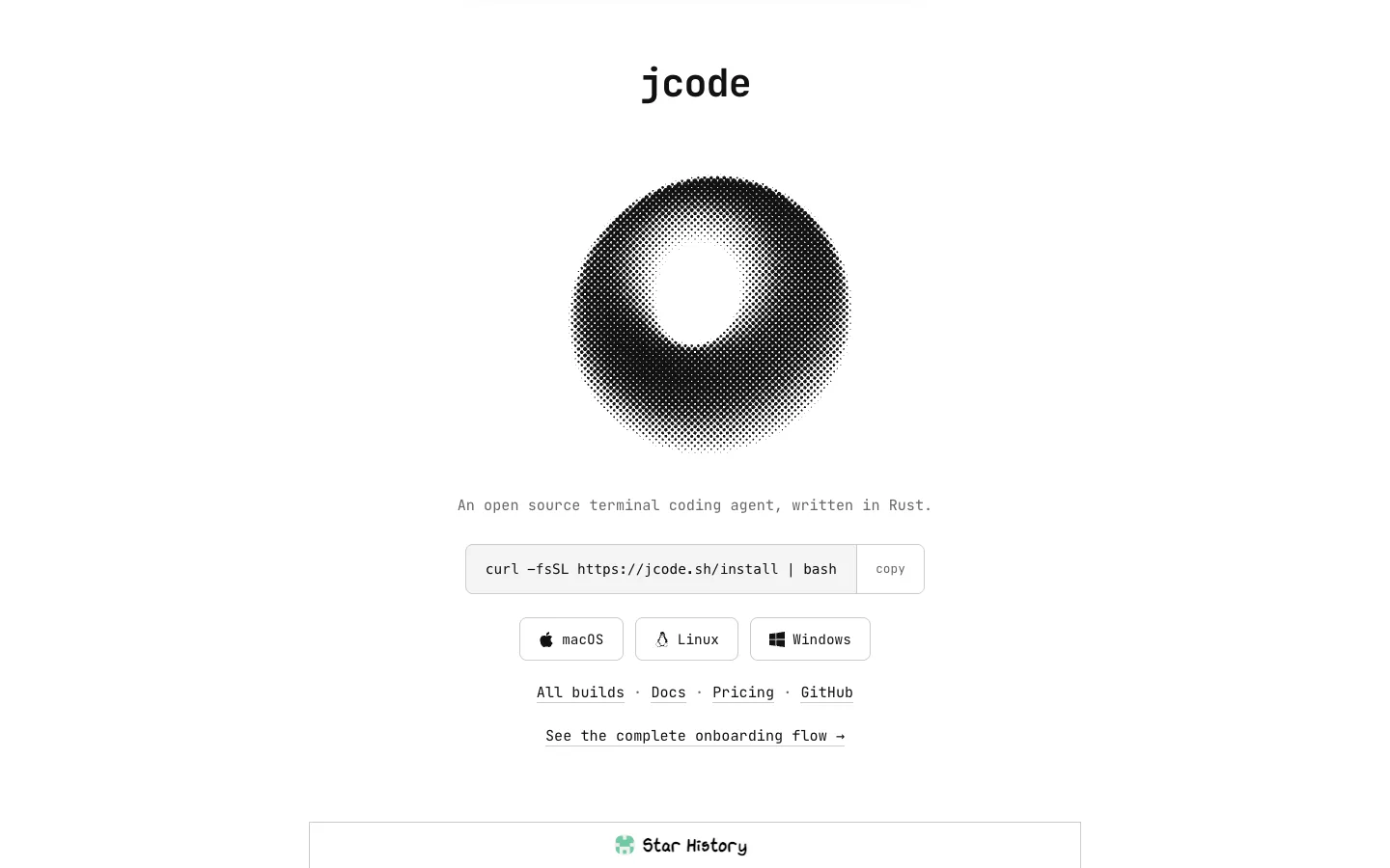 jcode website homepage at the last check