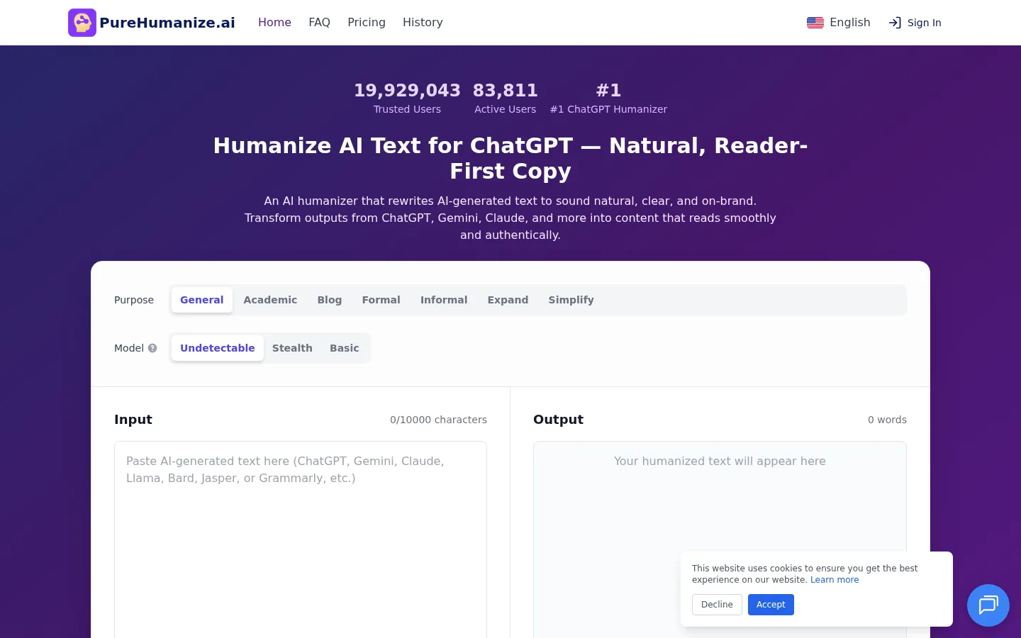 PureHumanize.ai product screenshot