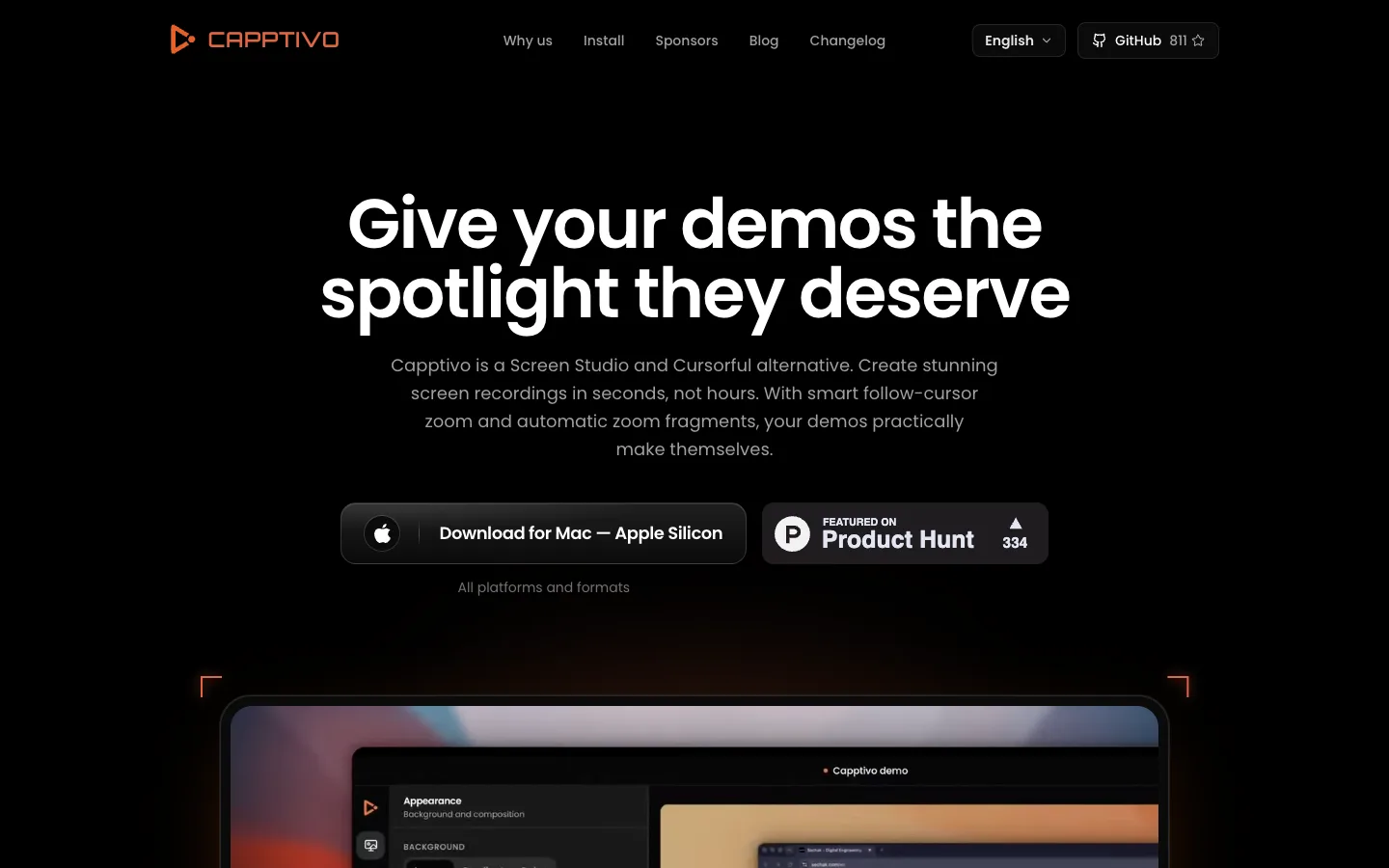 Capptivo website homepage at the last check