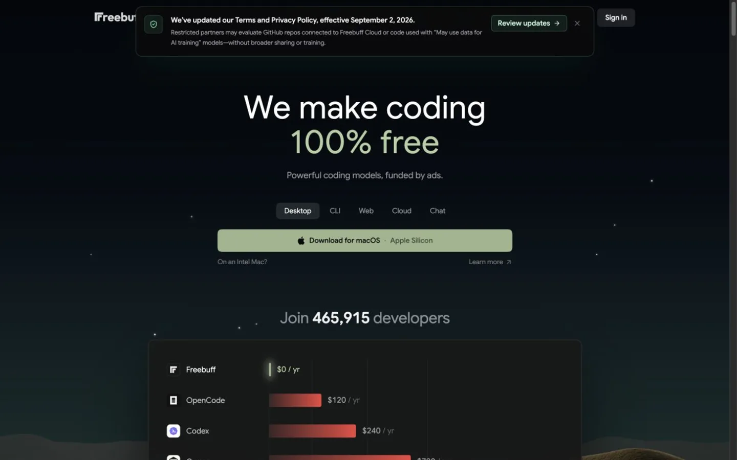Freebuff product screenshot