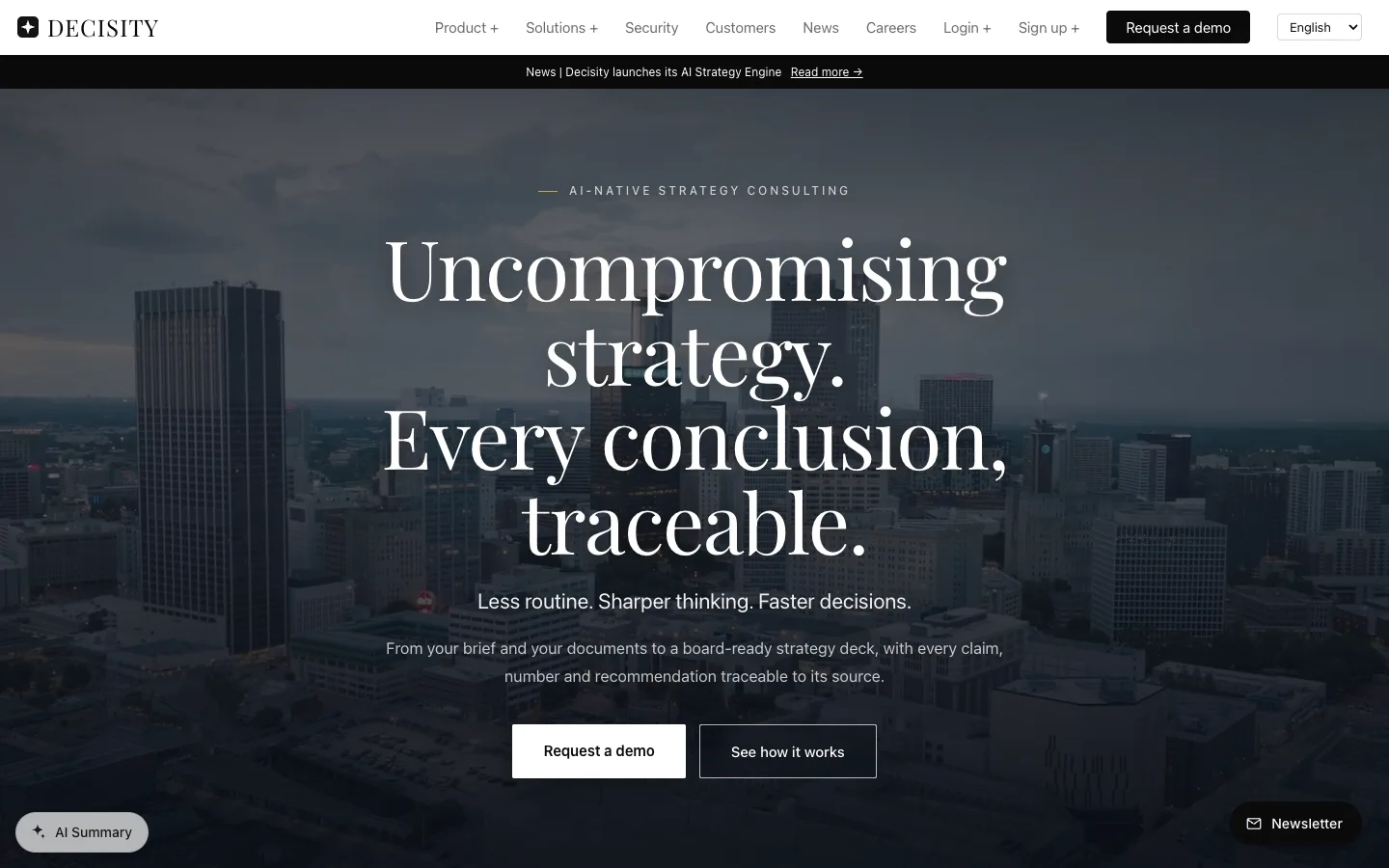 Decisity website homepage at the last check