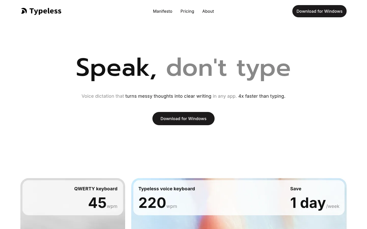 Typeless product screenshot