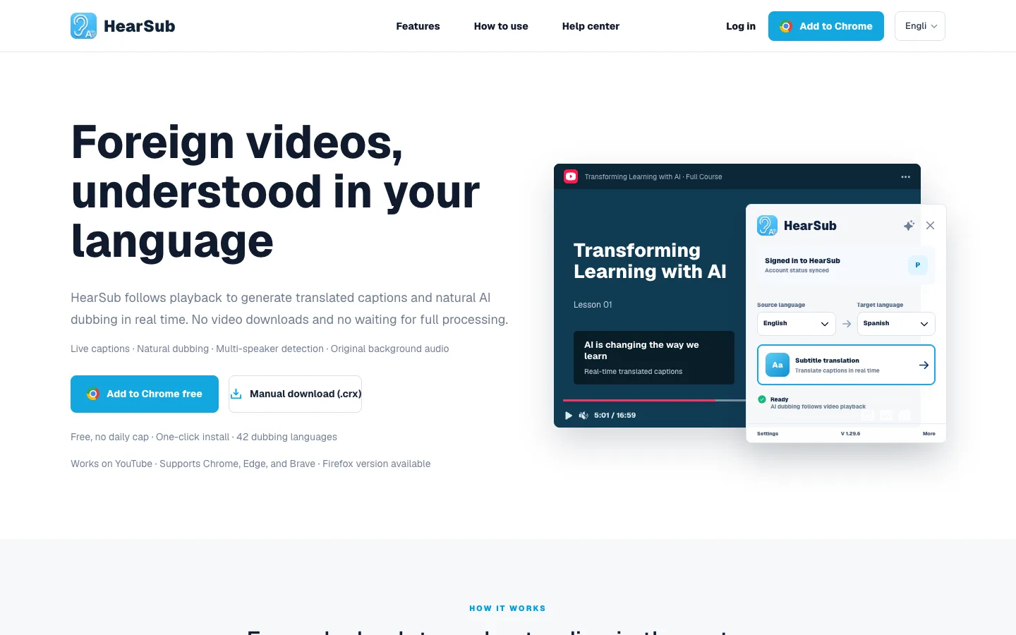 HearSub website homepage at the last check