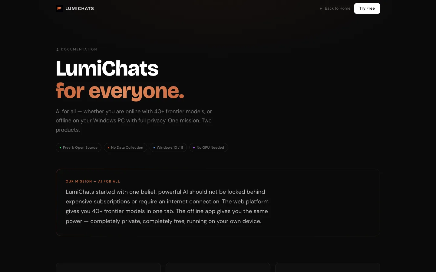 LumiChats Offline website homepage at the last check