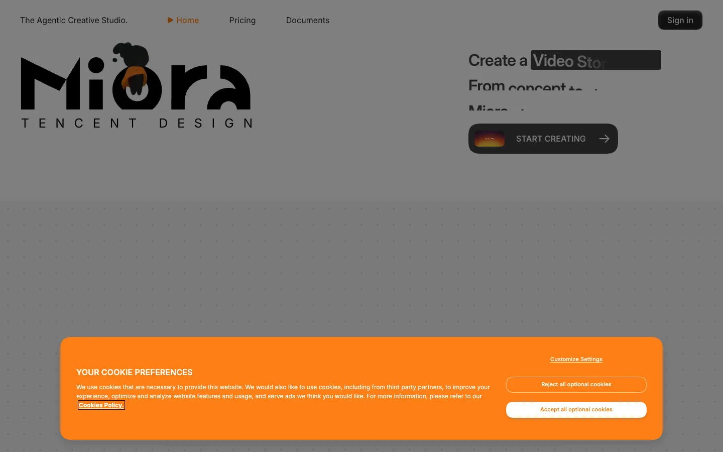 Miora website homepage at the last check
