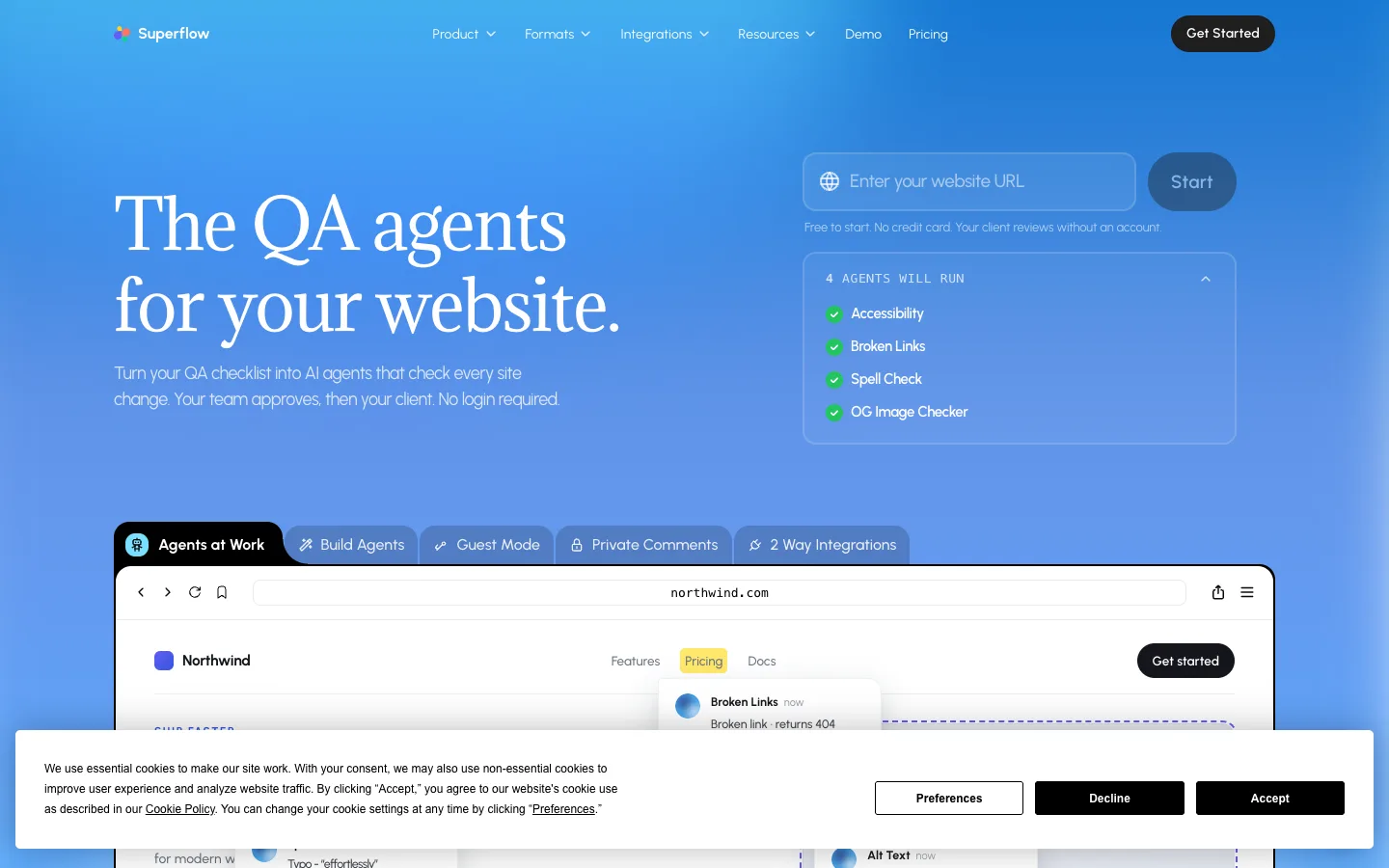 Superflow AI website homepage at the last check