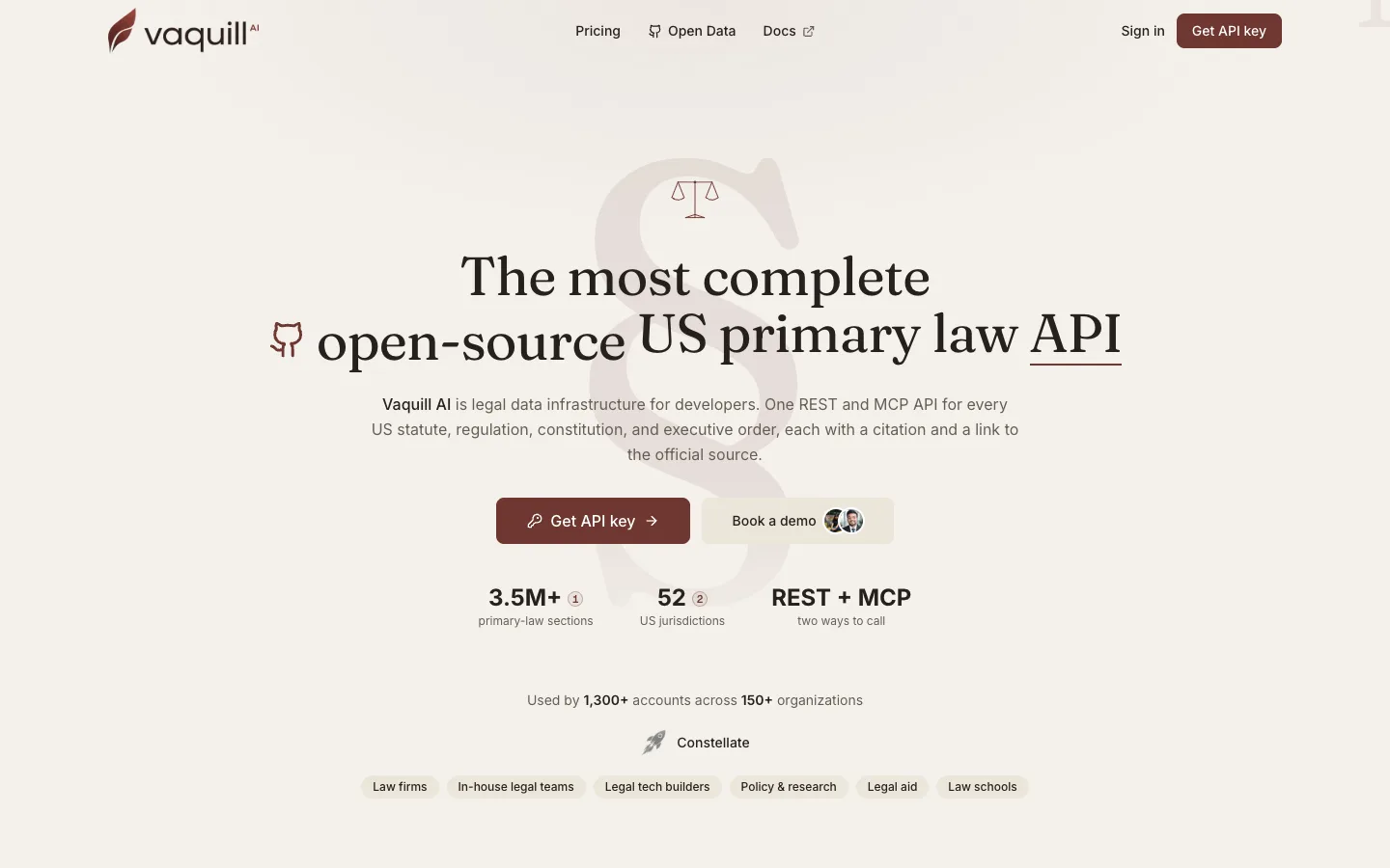Vaquill AI website homepage at the last check