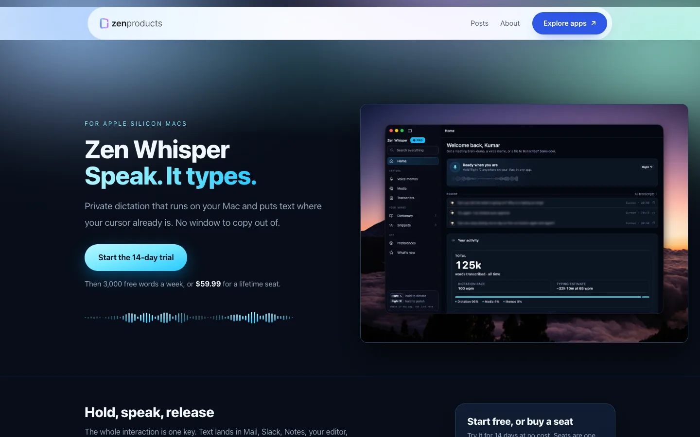Zen Whisper website homepage at the last check