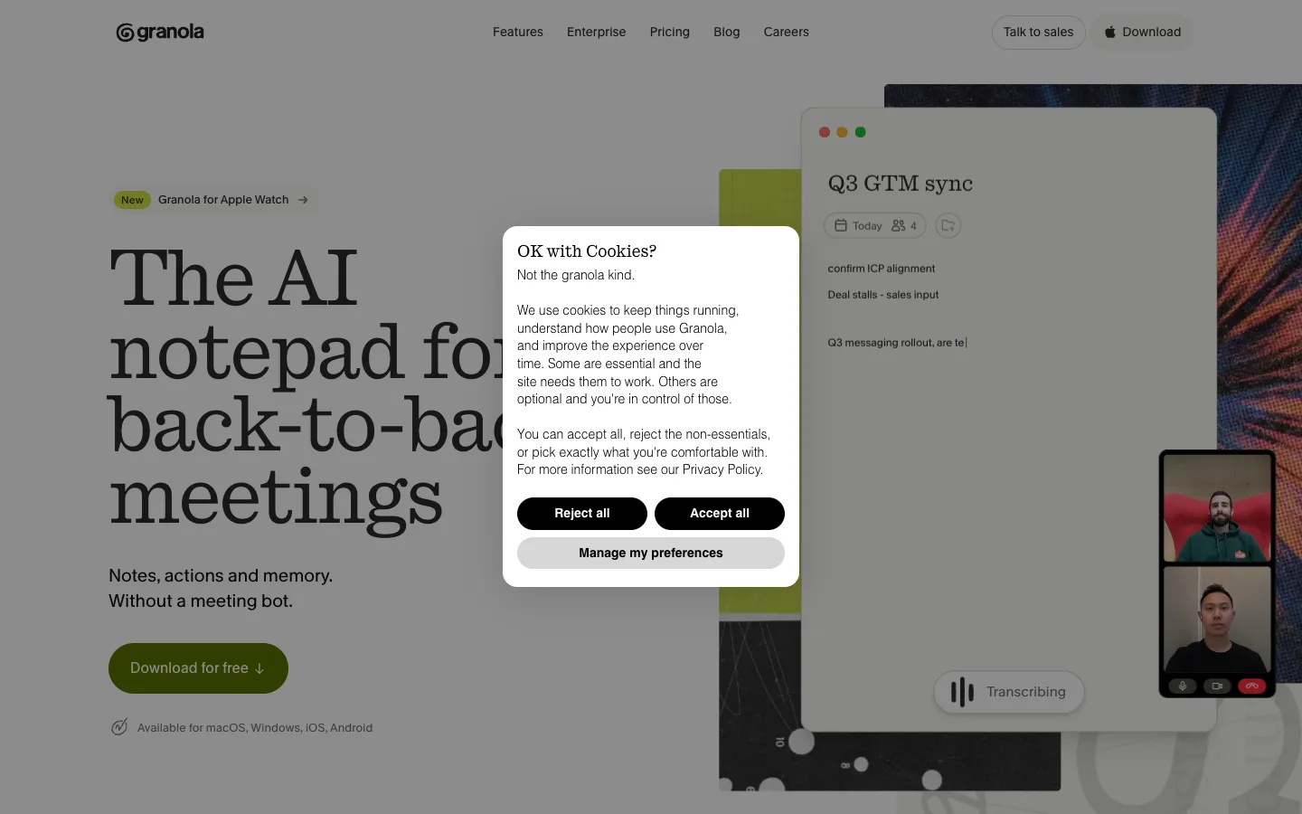 Granola product website preview