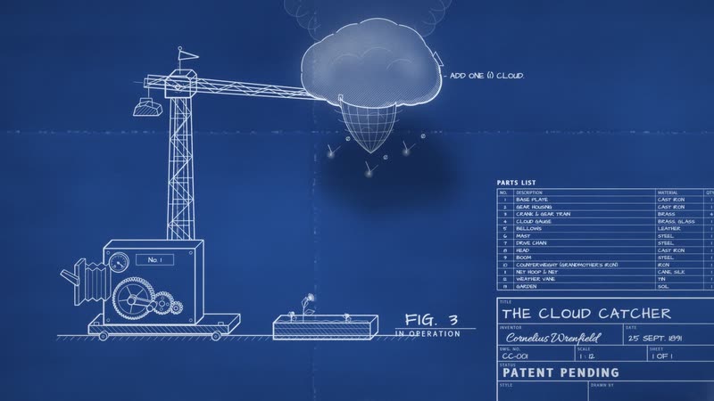 Blueprint style: Patent Pending: The Cloud Catcher
