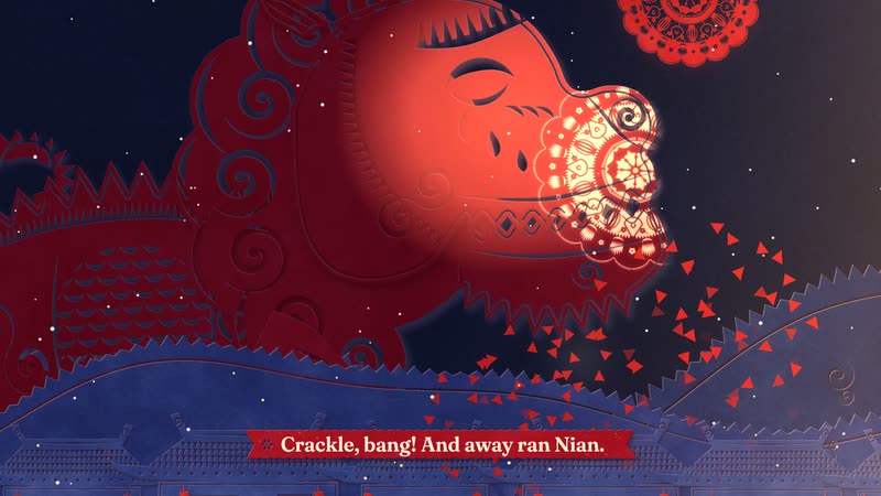 Red Paper-cut style: Nian Comes to Town