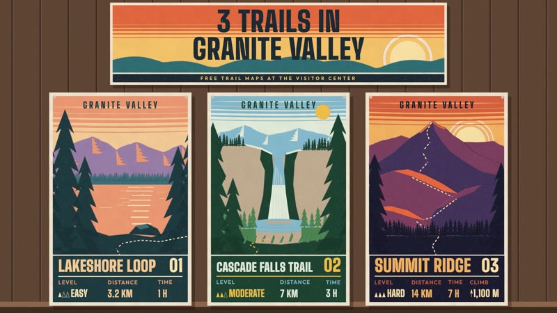 Silkscreen Travel Poster style: Three Trails